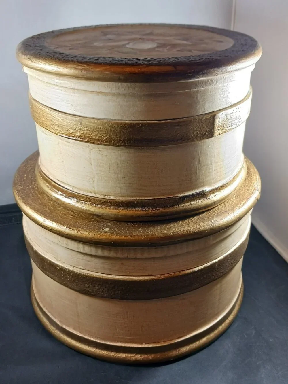 Vintage set of 2 Hand Painted Florentine Style Nesting (Stacking) Boxes